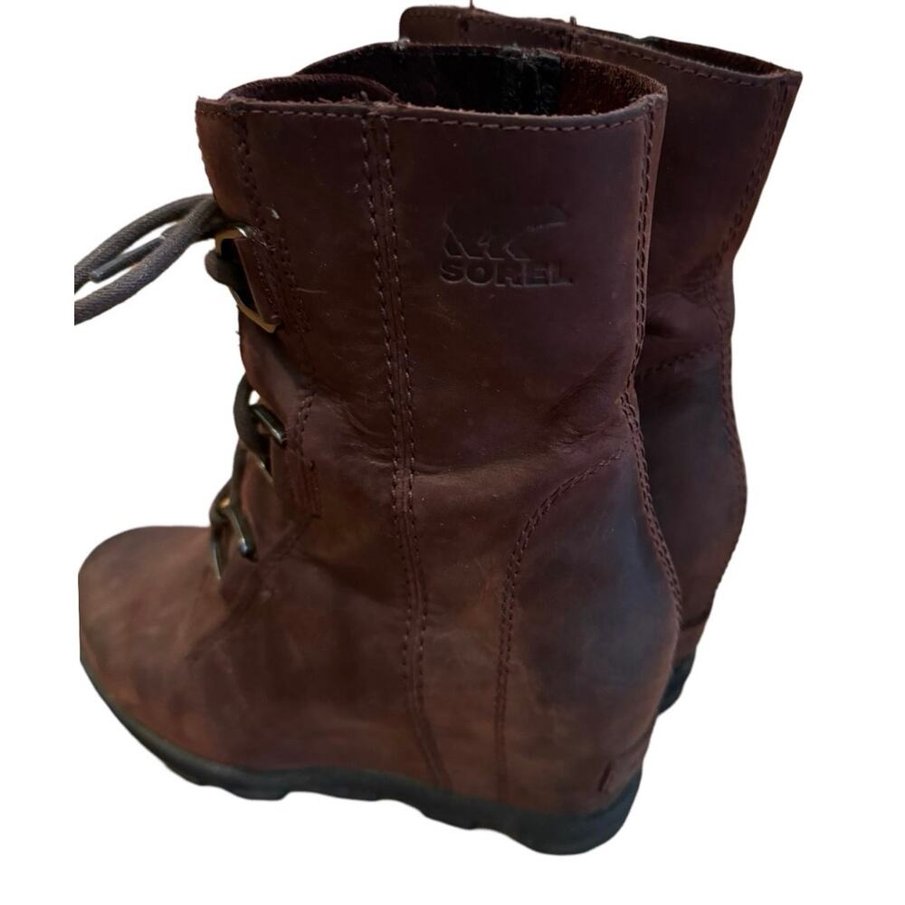 SOREL Joan of Artic Woman's Pull On Lace Up Suede Wedge Boots Sz 6 Cattail shoes - Picture 4 of 8
